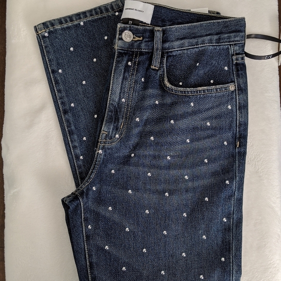Current/Elliott Denim - Current/Elliott Vintage Cropped Slim Jeans High Rise Studded Dark Blue 27 NWT